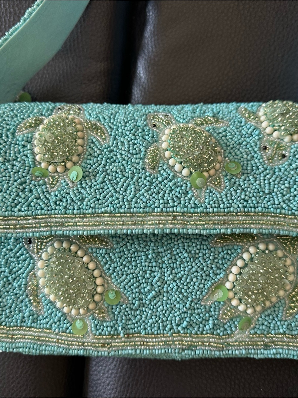 Beaded Sea Turtle Accent Bag in Aqua - Unbranded